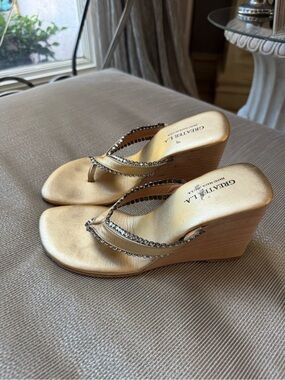 Gold Rhinestone Wedge Sandals